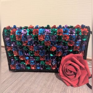 Vintage Colorful Sequin Rosette Handbag